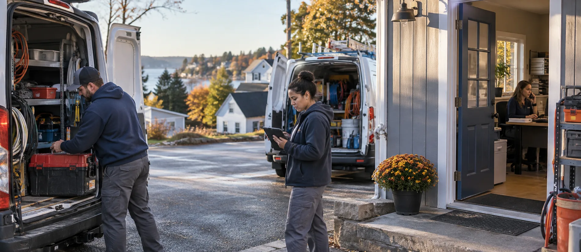 Small home-service team coordinating field work, customer calls, and scheduled jobs